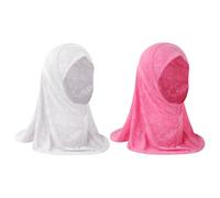 2 Pieces Little Girls Ice Silk Hijab Kids Jacquard Print Muslim Headscarf Soft Islamic Arab Scarf Stretchy Turban Neck Wrap Bright Color Breathable Instant Hijab Head Wrap for Ramadan Eid 2- 6 Yrs
