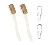 2 Pieces Long Handle Bouldering Cleaning Brushes, 2 Pieces Carabiner Clips, 4 Rows of Boar Bristle Brushes, Climbing Bouldering Accessories Tools, Suitable for Climbing Frames, Rocks, Chalk