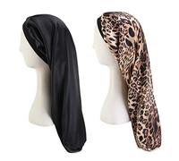 2 Pieces Long Silky Sleep Bonnet for Curly Hair, Extra Large Women Hair Bonnets Long Dreadlocks and Braids Satin Sleeping Caps Night Cap for Hair Care Multicolor