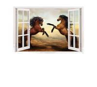 2 Pieces LuckyGGT 3D Imitation Three-Dimensional Window Grassland Horse Living Room Bedroom Background Wall Sticker Self-Adhesive Wall Decal 90 * 60cm