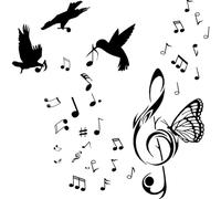 2 Pieces LuckyGGT Little Bird Musical Note Stickers Bedroom Study White Wall Beautification Decoration Graffiti Stickers Butterfly Abstract Painting 40 * 60cm