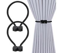 2 Pieces Magnetic Curtain Tiebacks, European Curtain Drapes Clips Rope Holdbacks Curtain Holder Buckles, Decorative Curtain Holdbacks, Ideal for Living Room and Bedroom,Black