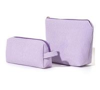 2 Pieces Makeup Bag for Women Pink Cosmetic Travel Toiletry Pouch Set Preppy Big Make Up Skincare Brushes Purse for Teen Girl Gift, Purple, M, Preppy