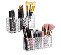 2 Pieces Makeup Brush Holders Organiser, 18.9x5.1x8.1cm Acrylic Make up Brush Holder, 3 Slot Transparent Cosmetic Organiser, Makeup Organiser Storage for Cosmetics, Office Supplies, Toiletries