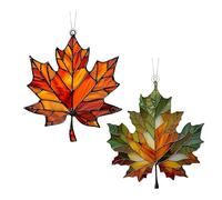 2 Pieces Maple Leaves Suncatchers | Acrylic Window Hanging Ornament | Maple Leaf Stained Glass Window Hanging | Thanksgiving Autumn Party Supplies | 15x12cm