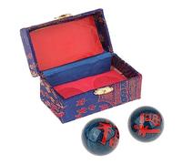 2 Pieces Massage Balls with Storage Box Baoding Balls for Middle Aged People Fu Word Blue, Diameter 42mm
