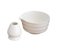 2 Pieces Matcha Bowl Tea Bowl with Pouring Spout, Whisk Holder Traditional Japanese Matcha Bowl for Friends Matcha, White