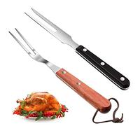 2 Pieces Meat Fork Stainless Steel Carving Fork with Wood Handle Cooking BBQ Grill Steak Tool for Kitchen Barbecue Serving Cooking Grilling Roasting 10.5 Inches, Round Handle