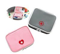 2 Pieces Medicine Bag, Portable Mini First Aid Sets, Medicine Bag, Medicine Box, Medical Emergency Bag, for Outdoor Sports Home Camping Hiking (Pink + Grey)