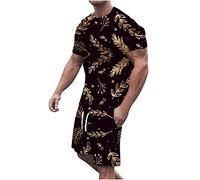 2 Pieces Mens Christmas Tracksuit Set Sale Clearance 3D Reindeer Short Pyjamas Set Short Sleeve Jogging Gym Suits T-Shirts and Drawstring Shorts Christmas Tree Print Sweat Suit Breathable Loungewear
