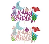 2 Pieces Mermaid Cake Inserts, Birthday Cake Decorations, Glitter Mermaid Inserts, Undersea Theme Inserts, Party Cake Decorations