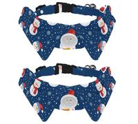 2 Pieces Merry Christmas Snowflakes Snowman Cat Collar, Shirt Style Bow Tie, Adjustable Dog Collar with Bowtie for Small Dogs Puppies Cats Rabbits
