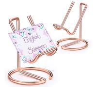 2 Pieces Metal Business Card Holder for Desk, Cell Phone Stand, Elegant Line Business Card Display Holder Stand, Office Desktop Business Name Card Organizer (Rose Gold)