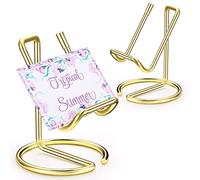 2 Pieces Metal Business Card Holder for Desk, Cell Phone Stand, Elegant Line Business Card Display Holder Stand, Office Desktop ID Name Organizer