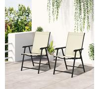 2 Pieces Metal Garden Chairs Outdoor Patio Folding Yard Furniture for Patio Outsunny Beige 2 Pack