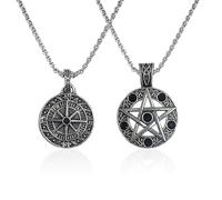 2 Pieces Metal Pendant Necklace, Five-Pointed Star Compass, Retro Fashion, Personalized Necklace For Men And Women, Clothing Punk Accessories, Creative Gifts.
