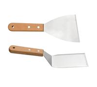 2 Pieces Metal Spatula with Wooden Handle Stainless Steel BBQ Spatula Heat-Resistant Rust-Resistant Griddle Scraper for Grilling, Burgers, Frying, and Cooking
