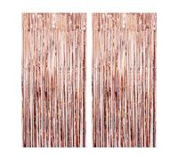 2 Pieces Metallic Foil Curtains, Tassel Glitter Curtains, Stage Party Photo Accessories, Background Decoration, Suitable For Birthday Wedding Scene Decoration (Rose Gold)