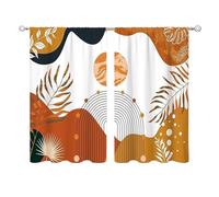 2 Pieces Mid Century Abstract Boho Small Kitchen Curtains Minimalist Window Treatment Modern Cafe Short Window Curtains for Bathroom Dining Room Geometric Tier Treatment Drapes