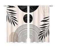 2 Pieces Mid Century Abstract Boho Small Kitchen Curtains Minimalist Window Treatment Modern Cafe Short Window Curtains for Bathroom Dining Room Geometric Tier Treatment Drapes