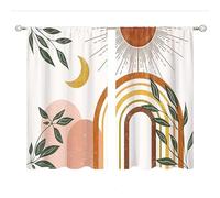 2 Pieces Mid Century Abstract Boho Small Kitchen Curtains Minimalist Window Treatment Modern Cafe Short Window Curtains for Bathroom Dining Room Geometric Tier Treatment Drapes