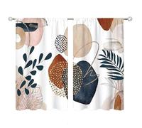 2 Pieces Mid Century Abstract Boho Small Kitchen Curtains Minimalist Window Treatment Modern Cafe Short Window Curtains for Bathroom Dining Room Geometric Tier Treatment Drapes