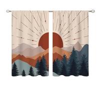 2 Pieces Mid Century Abstract Boho Small Kitchen Curtains Minimalist Window Treatment Modern Cafe Short Window Curtains for Bathroom Dining Room Geometric Tier Treatment Drapes