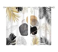 2 Pieces Mid Century Abstract Boho Small Kitchen Curtains Minimalist Window Treatment Modern Cafe Short Window Curtains for Bathroom Dining Room Geometric Tier Treatment Drapes