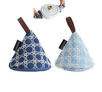 2 Pieces Mini Oven Gloves Heat Resistant, Insulation Oven Mitts, Cloth Pot Holders, Cotton Quilted Pot Holder Kitchen Gloves, for Kitchen Cooking and Baking (Light Blue, Dark Blue)