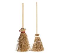 2 Pieces Miniature Witch Straw Brooms - Dolls House Miniature Witch Broom Dollhouses Accessories - Micros Landscape Figurines - Mini Hand-woven House Ornaments - For Halloween Party Crafts