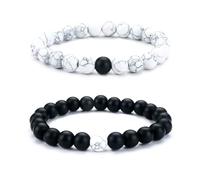 2 Pieces Minimalist Beaded Couple Bracelet for Women Unisex Round Beads Stretch Bracelets Fashionable Texture Design Black and White Jewelry Set