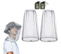2 Pieces Mosquito Head Net,46 * 46CM Midge Head Net mit 2 Storage Bags,Grey Mesh Bug Net,for Hats Outdoor Hiking Camping Climbing Walking,No See Ums Insects Bugs Gnats from Any Outdoor Activities.