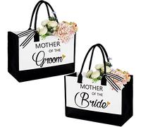 2 Pieces Mother of Bride and Groom Gift Set, Canvas Tote Bag for Mother of the Groom Mother of the Bride, Wedding, Engagement, Shoulder Bag Bulk, Black and White