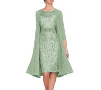 2 Pieces Mother of Bride Dresses with Jacket Chiffon Mother of The Groom Dress Tea Length Laces Formal Evening Gowns Sage Green
