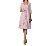 2 Pieces Mother of The Bride Dresses for Women Square Neck Chiffon Short Formal Wedding Party Dress with Jacket Blush 5XL