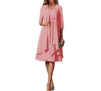 2 Pieces Mother of The Bride Dresses Ruched Formal Party Dresses with Jacket Ceremony Dresses Lace Up Coral UK14