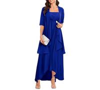 2 Pieces Mother of The Groom Dresses for Wedding Tea Length Mother of Bride Dress Royal Blue Formal Gown UK22