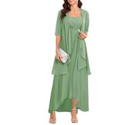 2 Pieces Mother of The Groom Dresses for Wedding Tea Length Mother of Bride Dress Sage Green Formal Gown UK22
