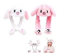 2 pieces moving ears hat,Bunny Hat with Moving Ears,Rabbit Ear Moving Jumping Hat,Cap with Moving Ear Easter Ear Pressing Pop Up Hat Funny Rabbit Hat for Women Girl Gift Cosplay Easter Party Holiday