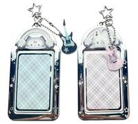 2 Pieces Music Cat Photocard Holder Keychain with Guitar Pendant - Clear Protective Sleeve for ID, Badge, Bus Card, and More