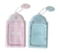 2 Pieces Music Note Photocard Holder Keychain with Wing Pendant - Clear Protective Badge Holder for 3 Inch Photos, Bus, Student ID, Credit Cards (Pink Blue)