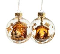 2 Pieces Nativity Scene Personalised Christmas Ornaments Gold, Handcrafted Christmas Bauble 2025 For ChristmasTree, Transparent Hangable Personalised BaubleChristmas Tree Decorations