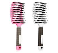 2 Pieces Natural Boar Bristle Detangling Hairbrushes Curved Vented Boar Bristle Hair Brushes Fast Blow Drying Hair Brush for Men and Women