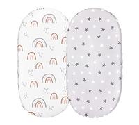 2 Pieces Newborn Baby Mose Sheet Bassinet Sheet Cot Sheet Fits Rectangular Oval Pram Bassinet Pads Minky Dot Cartoon Fitted Sheet Set on Baby Lounger (I, One Size)
