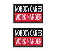 2 Pieces "Nobody Cares Work Harder" Patch Funny Hook & Loop Embroidered Fastener Biker Emblem for Clothes Clothing Jacket Jeans Vest Uniform Airsoft Armband Tactical