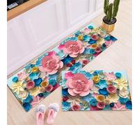 2 Pieces Non Slip Kitchen Mat, Washable Comfort Standing Rug Set, Waterproof Durable Easy to Clean Modern Mats for Hallway, Bedroom, Entryway, Home Decoration Paper Flowers 40x60cm+40x120cm G3222