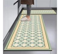 2 Pieces Non Slip Kitchen Mat, Washable Comfort Standing Rug Set, Waterproof Durable Easy to Clean Modern Mats for Hallway, Bedroom, Entryway, Home Decoration Orange Green 50x80cm+50x160cm G1826