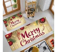 2 Pieces Non Slip Kitchen Rug Sets, Christmas Poster Ornaments Pine Branches Washable Kitchen Floor Mat Absorbent Carpet Standing Mat for Office Desk Sink Laundry Room, 43x75cm+43x150cm, Light Brown