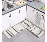 2 Pieces Non Slip Kitchen Rug Sets, Minimalist Forest Fog Deer Washable Kitchen Floor Mat Absorbent Carpet Standing Mat for Office Desk Sink Laundry Room, 40x60cm+40x120cm, Light Gray