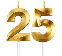 2 Pieces Number 25 Candle Gold Glitter Decorative Cake Topper for Birthday, Wedding, Anniversary Celebration, Graduation